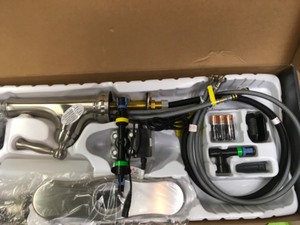 lot 74 image: Glacier Bay Touchless LED Single-Handle Pull-Down Sprayer Kitchen Faucet with Soap Dispenser in Stainless Steel