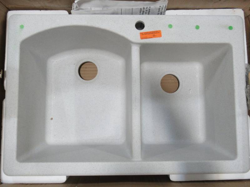 lot 250 image: Swan Drop-InUndermount Granite 33 X 22 X 9 1-Hole Double Bowl Kitchen Sink in Bianca