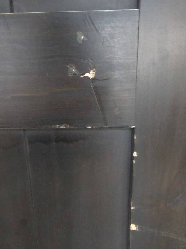 lot 277 image: Knotty Pine 83 14 X 29 34 K-Style Barn Door Slab in Black - Some Scratches