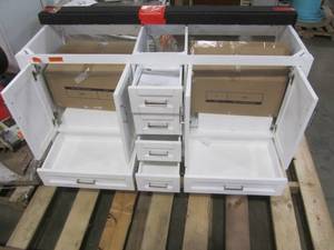lot 16 image: Scott Living Durham 60-in White Oak Double Sink-Mirror Bathroom Vanity - Cabinet & Sinks Only - 1328VA-60-241-905