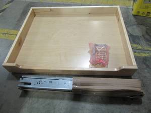 lot 264 image: KraftMaid Dovetail Roll-Out Tray for Kitchen or Bathroom Cabinet, 25 34 X 20 12 X 3