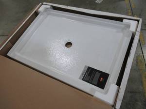 lot 203 image: Delta Laurel High Gloss White Acrylic Shower Base 47 78 W x 32 34 L X 3 14 H with Center Drain B78311-4834-WH
