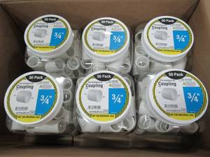 lot 278 image: Case of 6 (50 Pack) Charlotte Pipe 34 PVC Coupling 2100, SCH.40 - 300 Total
