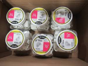 lot 291 image: Case of 6 (25 Pack) Charlotte Pipe 12 PVC Elbow 02301 0625HD, SCH.40 - 150 Total