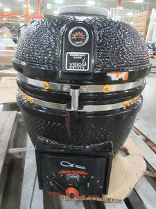lot 238 image: Vision Grills Kamado Pro Ceramic Charcoal Grill S-4C1D1 - Slight crack on lid and bowl, Missing Legs and smoke stack.