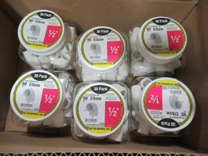 lot 290 image: Case of 6 (30 Pack) Charlotte Pipe 12 PVC Elbow 02300 0630HD, SCH.40 - 180 Total