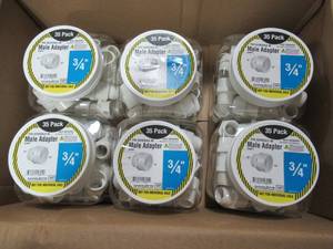 lot 298 image: Case of 6 (35 Pack) Charlotte Pipe 34 PVC Male Adapter 02109 0835HD, SCH.40 - 210 Total