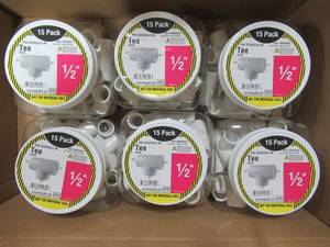 lot 302 image: Case of 6 (15 Pack) Charlotte Pipe 12 PVC Tee 02400 0615HD, SCH.40 - 90 Total