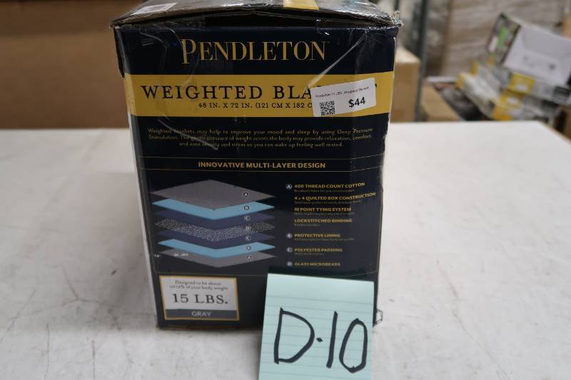 lot D10 image: Pendleton Quilted Weighted Blanket 48 x 72 Gray 15 lbs