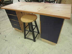 lot 104 image: SOLID WOOD DESK, WITH STOOL