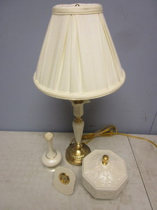 lot 125 image: LENOX LAMP, CLOCK, VASE, DISH