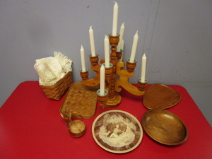 lot 143 image: SWEDEN WOOD DECOR, INCLUDING CANDELABRA, AKTA TEAK SERVING BOWLS. MORE