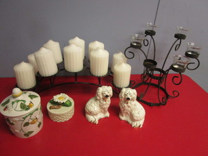 lot 145 image: CANDLE HOLDERS, BESWICK ENGLAND DOG FIGURINES, FITZ AND FLOYD CANDLE