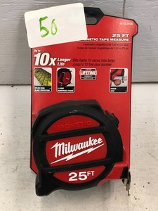 lot 50 image: New Milwaukee 25ft Tape Measure ...