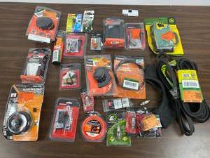 lot 10 image: HUGE LOT of Lawn Equipment Accessories, JOHN DEERE, TORO, Belts, Trimmer String, Spark Plugs, MORE