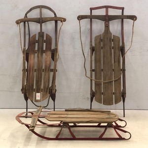lot 10 image: (3) Vintage Snow Sleds