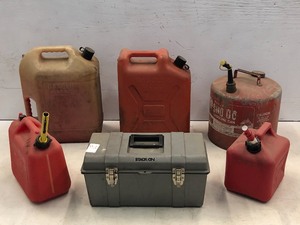 lot 27 image: (5) Fuel Cans & (1) Toolbox