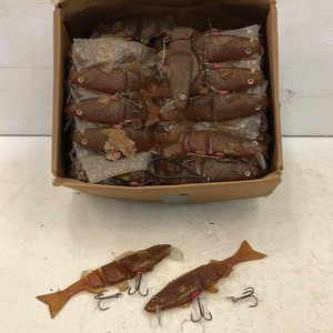 lot 46 image: Box Full Of Jointed Soft-Bait Muskie Lures