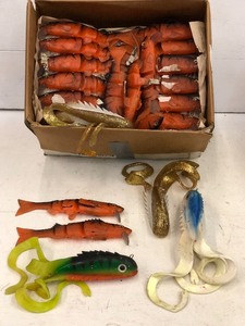 lot 56 image: Box Full Of Assorted Soft-Bait Muskie Lure Bodies