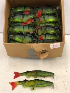 lot 58 image: Box Full Of Assorted Soft-Bait Muskie Lure Bodies