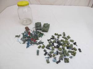 lot 36 image: gallon pickle jar ,full of Army toys