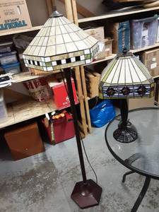 lot 38 image: Pair Leaded Glass Lamps Nice Condition