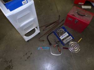 lot 41 image: Hardware, Wheel Wrench, Crowbar, Saw, Plastic drawers