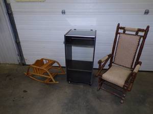 lot 30 image: Vintage Kids Rocker, Vintage Rocking Chair and Entertainment Cabinet