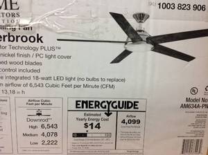 Home Decorators Collection Haverbrook 60 in. LED Polished Nickel Ceiling Fan with Light in good condition