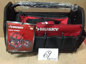 Husky 15 in. Tool Tote, 12 in. Tool Bag, 20 in. Duffle 3-Bag Combo MISSING 1 PC