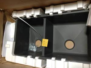 lot 39 image: Blanco PRECIS Undermount Granite Composite 33 in. 6040 Double Bowl Kitchen Sink in Cinder not used
