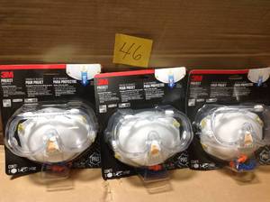 lot 46 image: Lot of 3 3M Professional Safety Kit with Valve (1-Respirator 1-Pair of Earplugs 1-Pair of Safety Goggles) not used