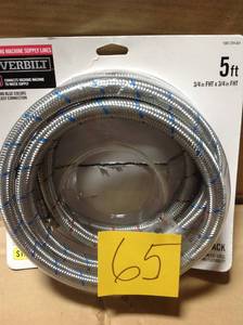 lot 65 image: Everbilt 34 in. x 34 in. x 5 ft. Stainless Steel Washing Machine Hose (2-Pack) in good condition