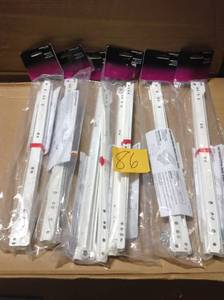 lot 86 image: Lot of 6 Prime-Line 17-34 in. White Painted Steel Bottom-Mount Self-Closing Drawer Slides in good condition