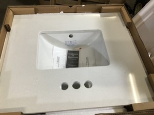 lot 101 image: Home Decorators 25 in. W x 22 in. D Engineered Marble Vanity Top in Snowstorm with White Single Trough Sink