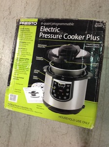 lot P15 image: 6 Qt. Black Stainless Steel Electric Pressure Cooker with Built-In Timer by  Presto