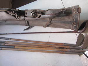 Wood Handled Golf Clubs & Bag