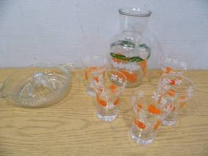 Orange Pitcher - 5 Juice Glasses