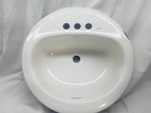 lot 54 image: Briggs White Enameled Steel Drop-In Round Bathroom Sink with Overflow Drain
