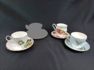 lot 38 image: 3 Collectible Teacups and Matching Saucers  Foley, Enesco, Jason