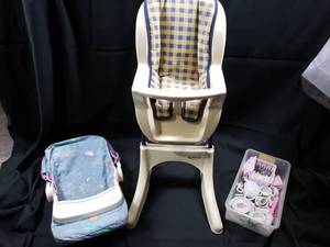 lot 48 image: Doll Toys - High Chair, Carrier, Dishes