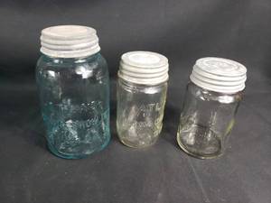 lot 88 image: 3 Atlas Strong Shoulder Mason Jars