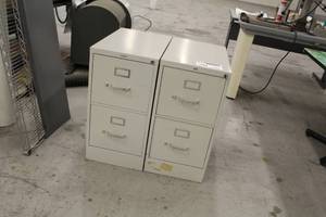 lot 20 image: Lot of (2) Hon Metal File Cabinets 2-Locking Drawer with Key