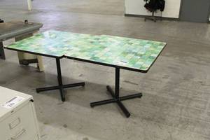 lot 18 image: Lot of (2) Square Office Tables with Green Brick Pattern Top