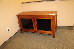 lot 48 image: Wood Office Side Table Cabinet 2-Door Storage with Shelves