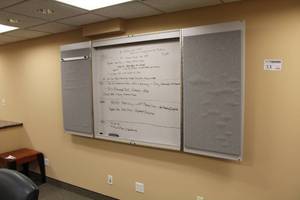 lot 53 image: Wall-Mount Whiteboard Cabinet with Bulletin Board Inserts