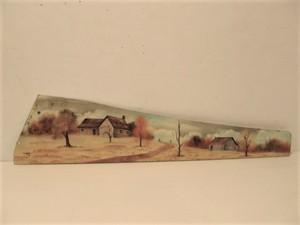 lot 262 image: Original Robert Caples Oil Painting on Metal Saw Countryside Barn Scene