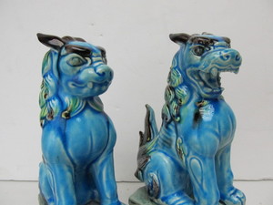 lot 254 image: Pair of Vintage 1950s Japanese Shishi & Komainu Foo LionDog Statues