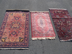 lot 32 image: 3 Vintage Oriental Wool Rugs - 1 Hand Knotted