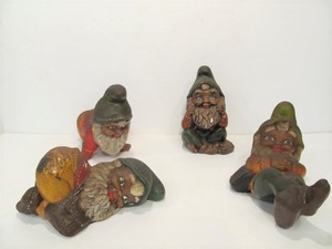 lot 11 image: 4 Vintage Ceramic Gnome Figures